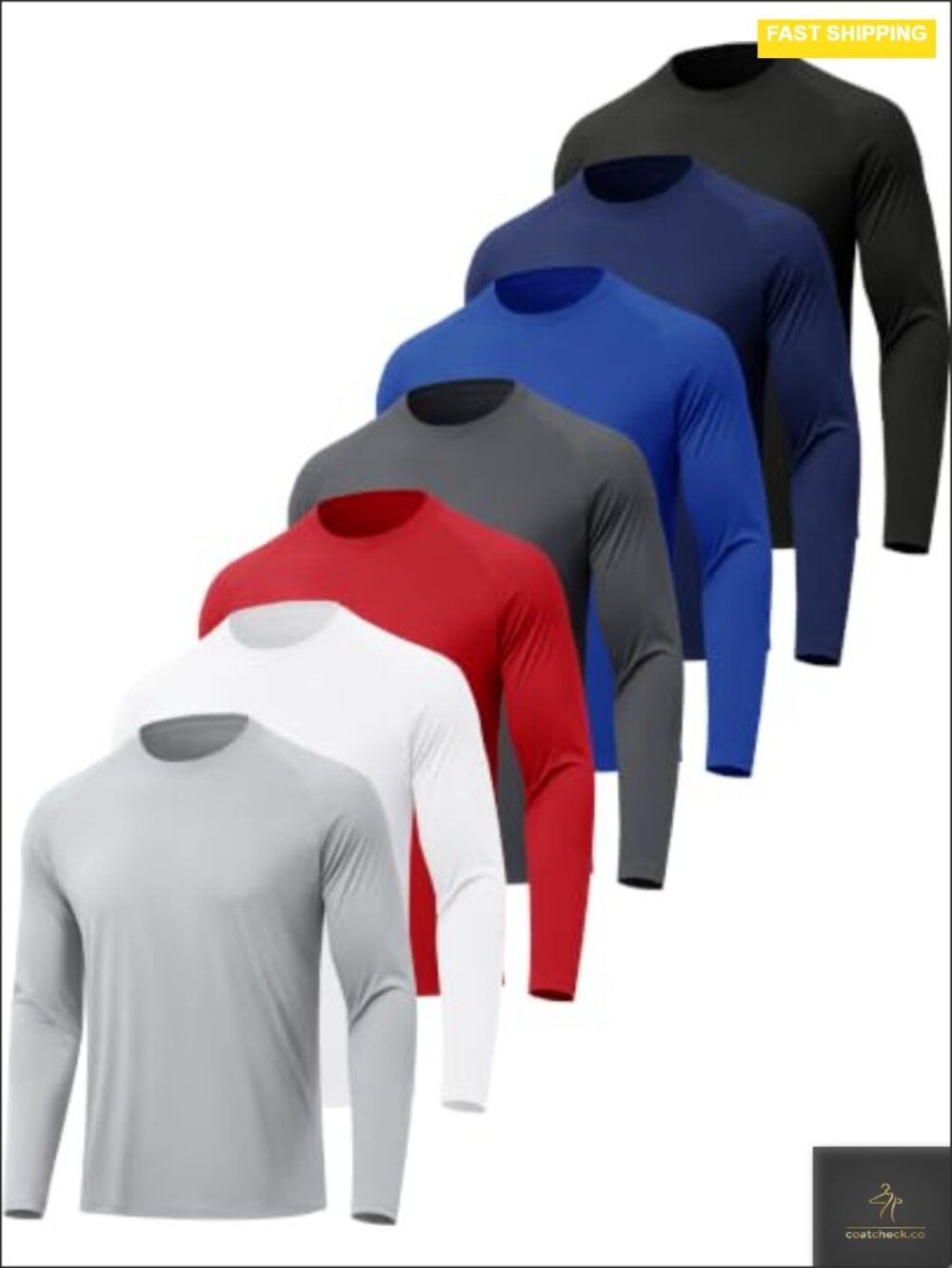 7 Pack Long Sleeve Shirts for Men UPF 50+ Quick Dry Sun Protection Athletic